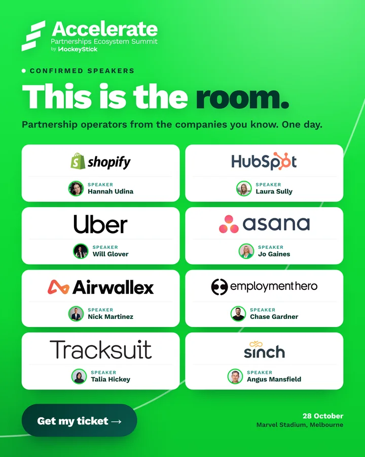 Speaker line-up ad naming the companies in the room