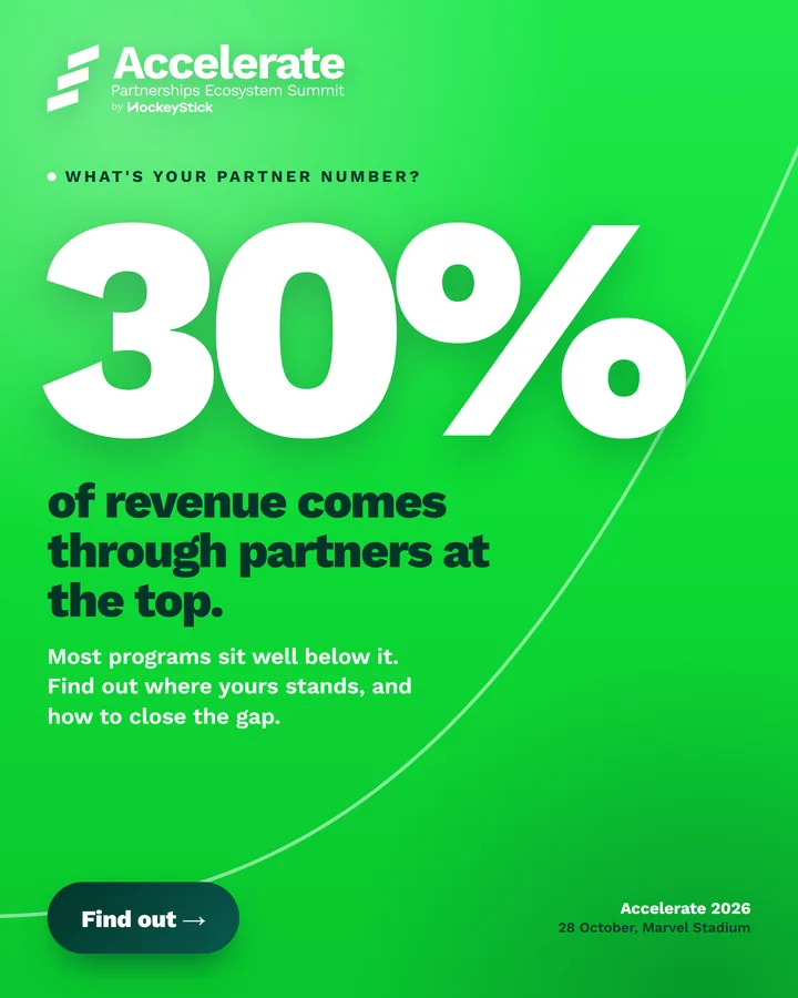 Statistic ad leading with thirty per cent of revenue through partners