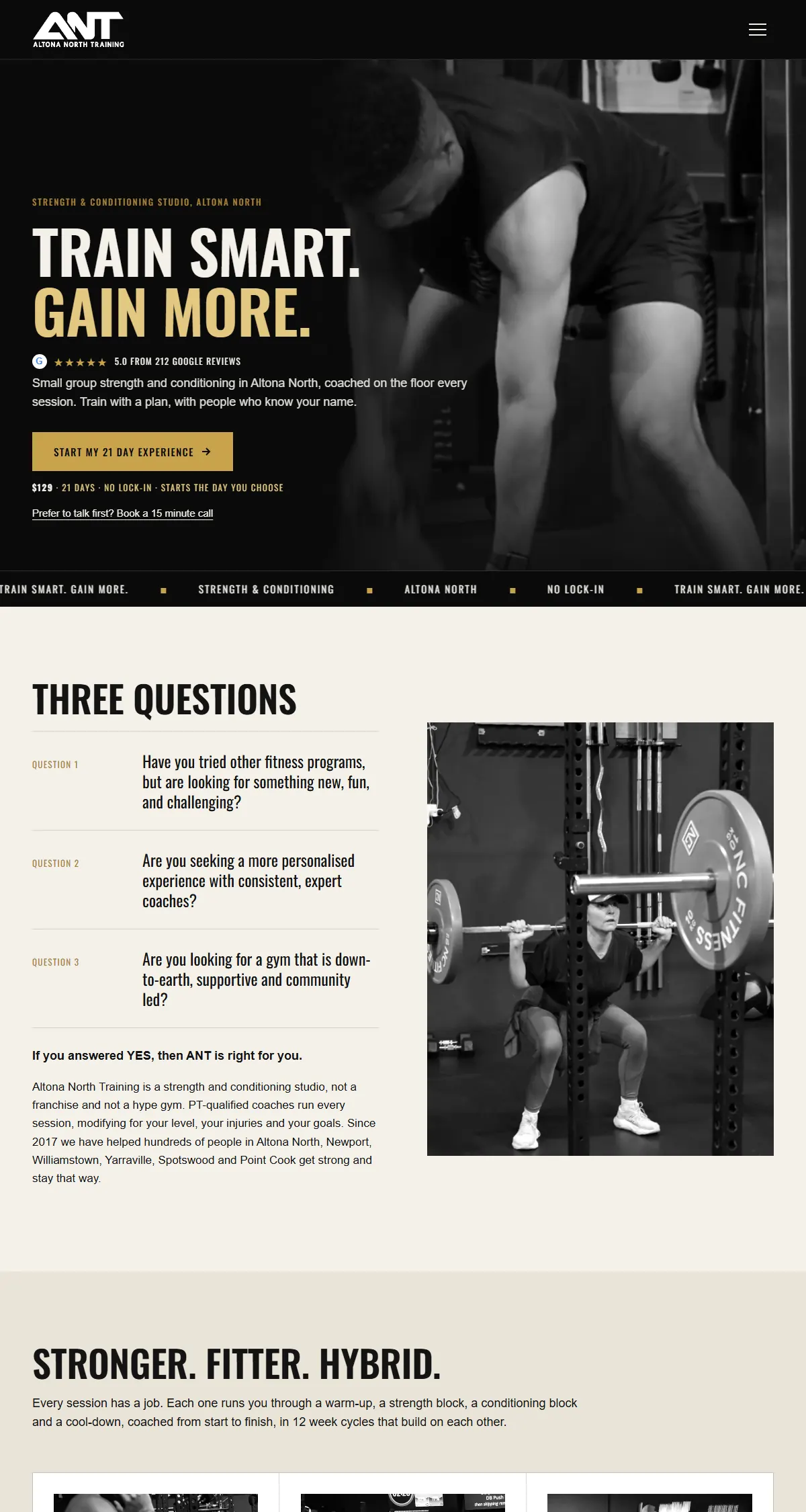 Altona North Training website, full page