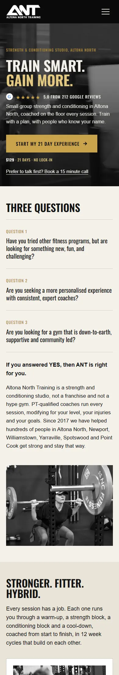 Altona North Training website on mobile