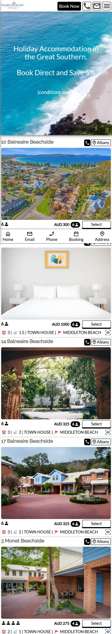 BnB Collection website on mobile
