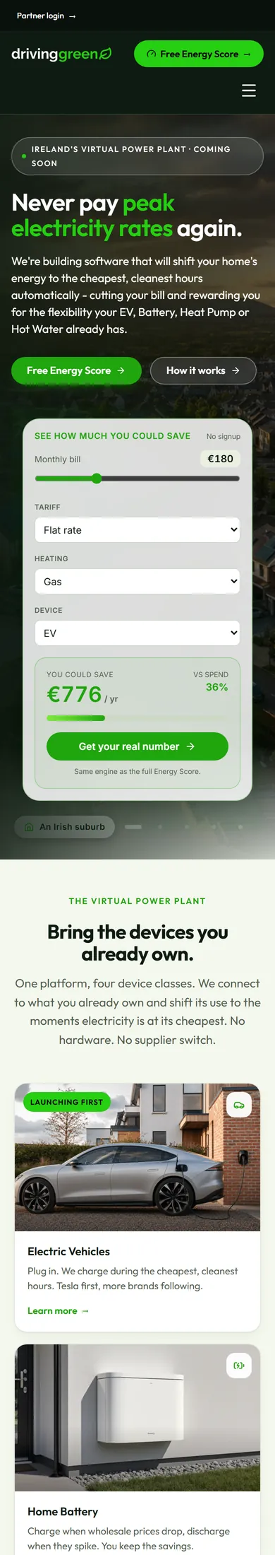 Driving Green website on mobile