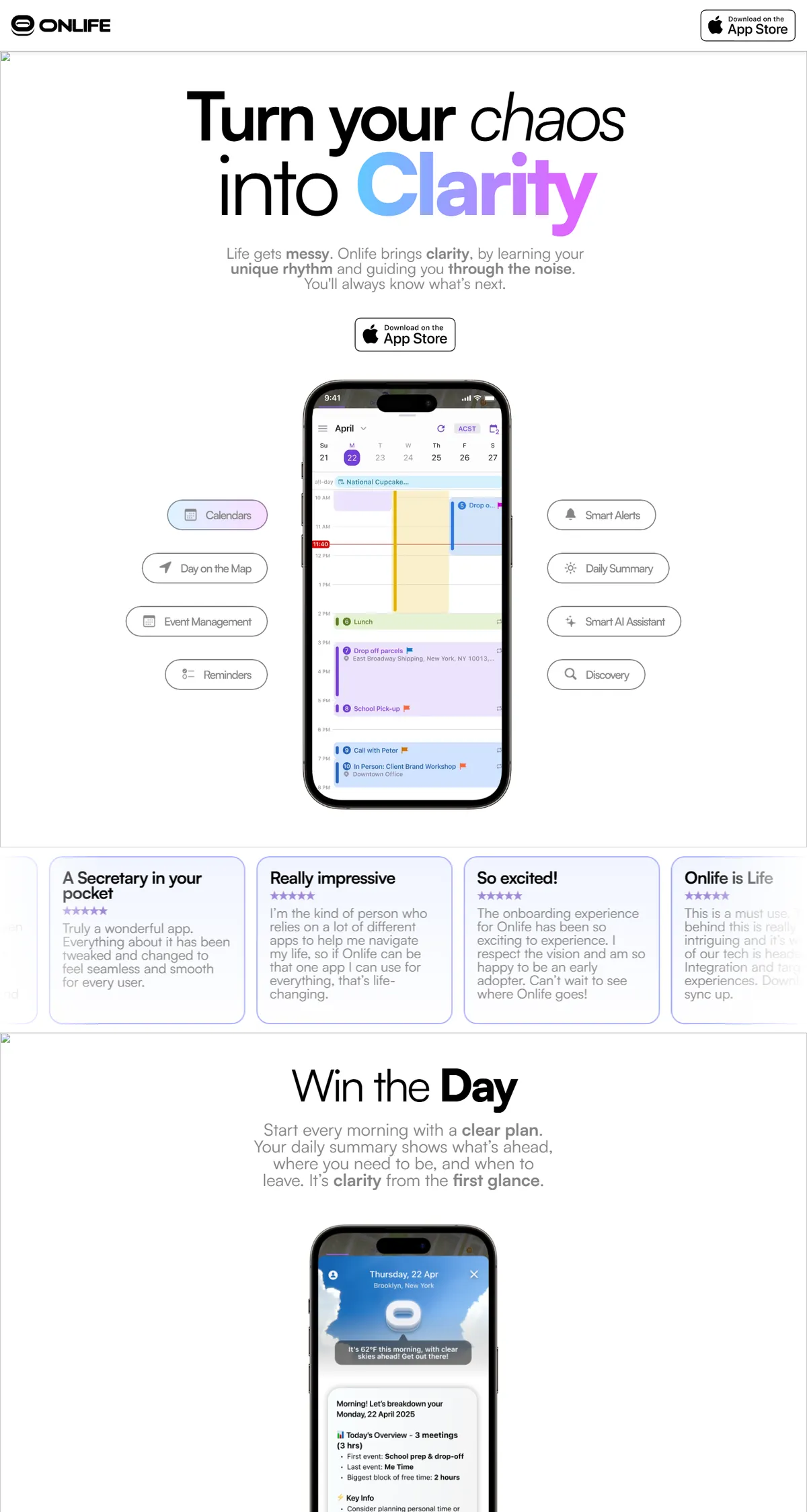 Onlife website, full page
