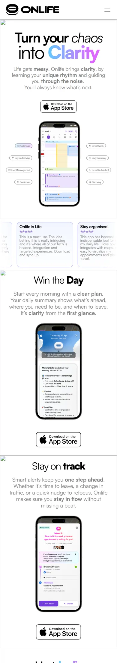 Onlife website on mobile